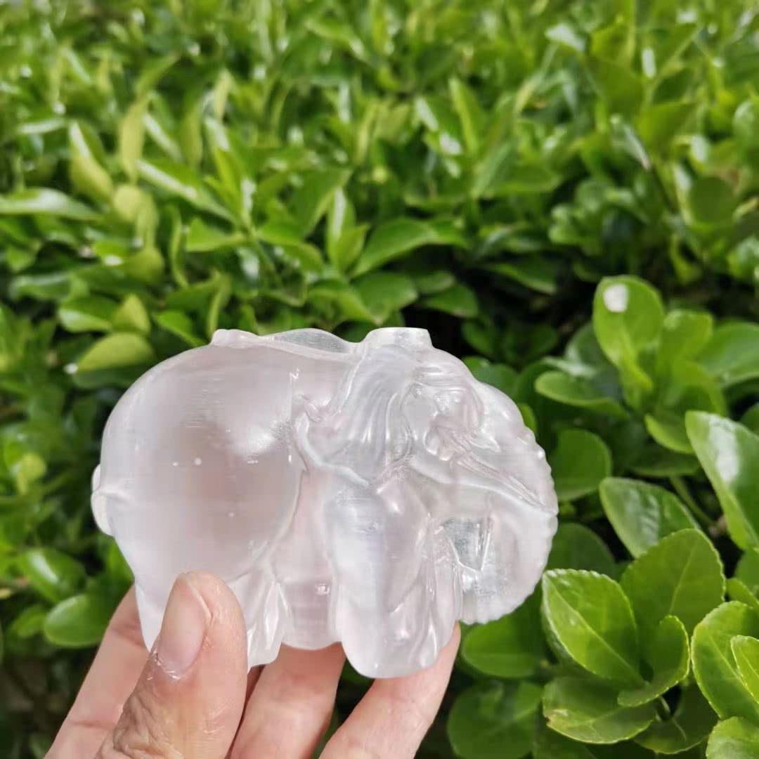 天然セレナイト　セレナイト象　透石膏の象　彫り物　彫刻　白い象　縁起物 石流通センター 高品質 天然石 彫刻置物 セレナイト 象